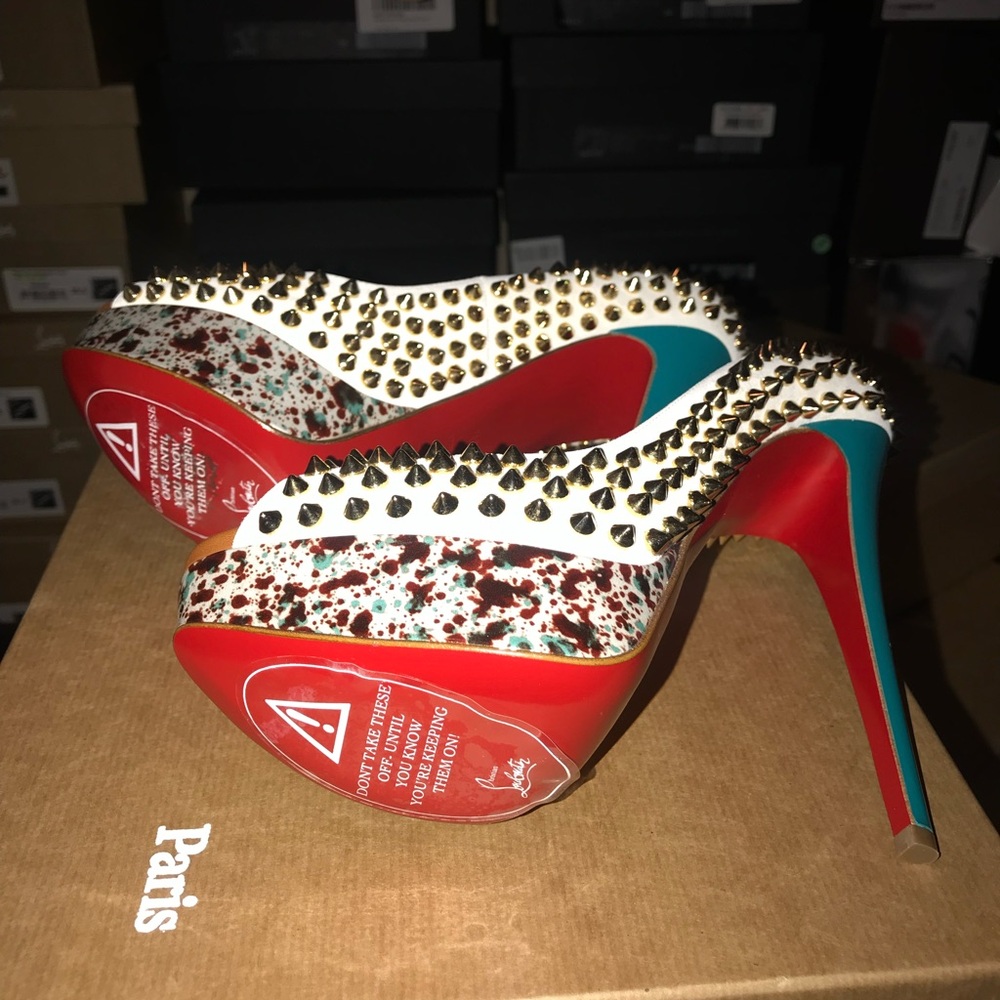 Christian Louboutin White and Gold High Heel Pumps - Picture 2 of 9